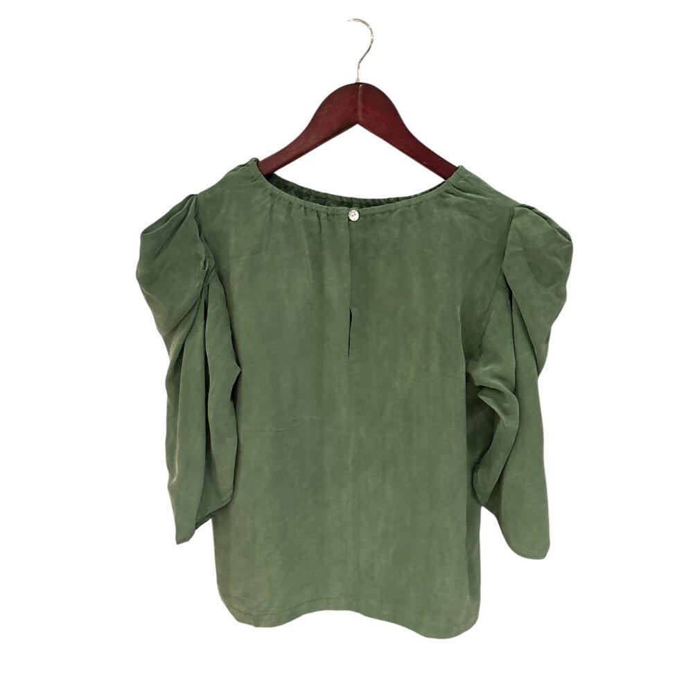 R.G. Kane Womens Blouse XS Green 100% Cupro Statement Sleeves Made In USA - Picture 2 of 6